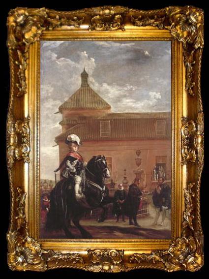 framed  Diego Velazquez Le Prince Baltasar Carlos au manege royal avec le comte-duc d